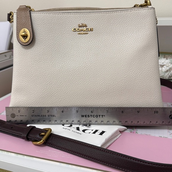 Coach Chalk and Mahogany Pebbled Leather Shoulder Bag - Picture 10 of 16